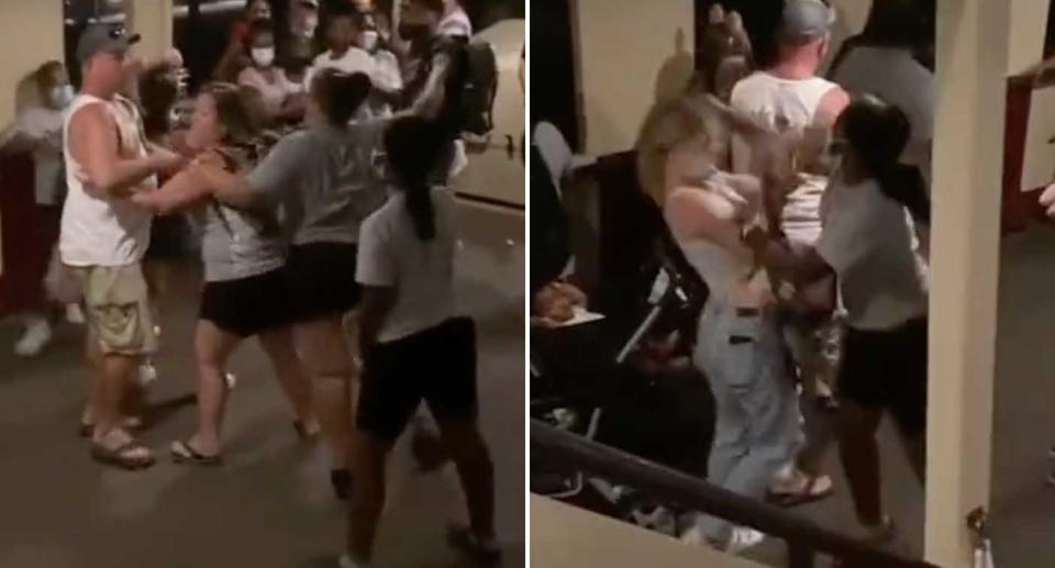 People are filmed fighting on the ferry at Disney World in Florida.