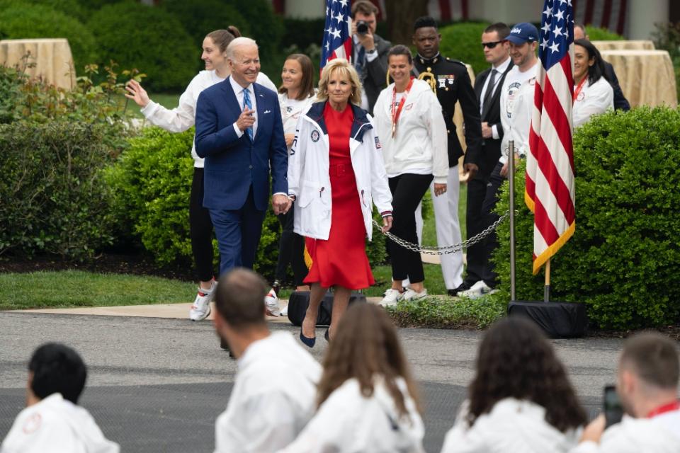 President Joe Biden and Jill Biden celebrate Team USA’s participation in the Tokyo 2020 Summer Olympic and Paralympic Games and Beijing 2022 Winter Olympic and Paralympic Games at the White House in Washington, DC on May 4, 2022. - Credit: Chris Kleponis - CNP / MEGA