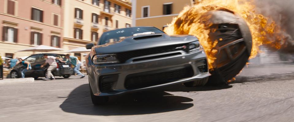 A fiery bomb rolls through the streets of Rome in one of the bigger action scenes in "Fast X."