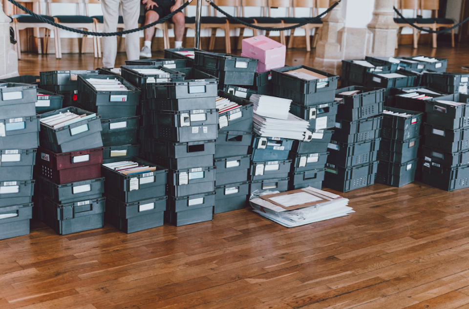 Boxes of birthday cards for Captain Tom Moore sit waiting to be opened. (PA)