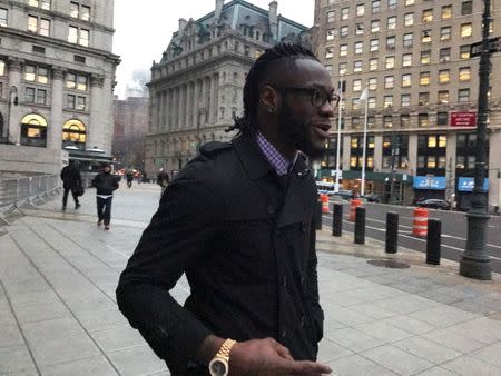 FILE PHOTO - American boxer Deontay Wilder exits the federal courthouse in Manhattan, New York U.S., February 7, 2017. REUTERS/Nate Raymond/File Photo