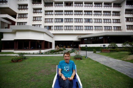 Ueli Steck, a mountaineer from Switzerland, speaks to the media during an interview at a hotel in Kathmandu, Nepal May 30, 2016. REUTERS/Navesh Chitrakar