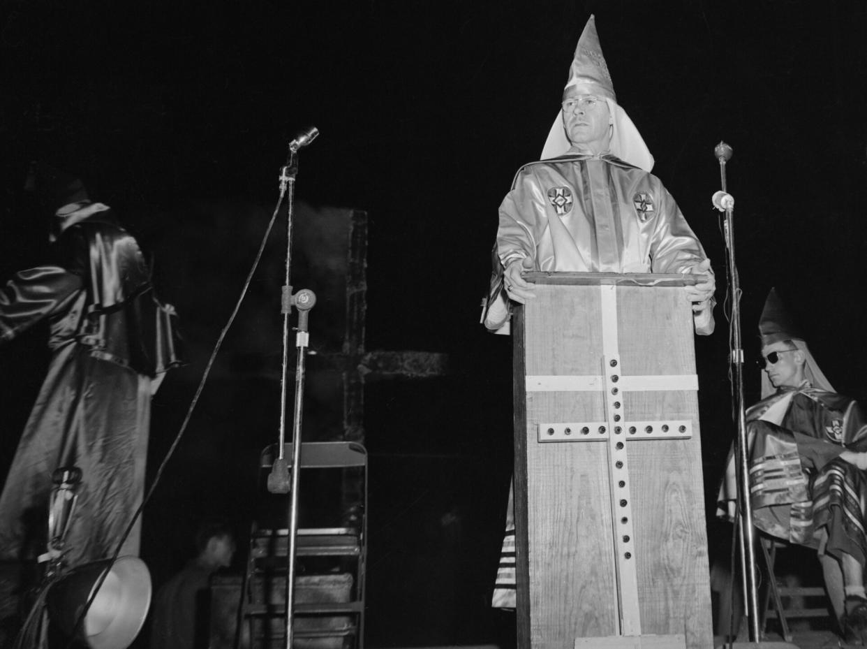 E.L. Edwards, an Imperial Wizard of the Georgia Ku Klux Klan addresses an anti-desegregation rally in Macon. (Credit: Getty Images)