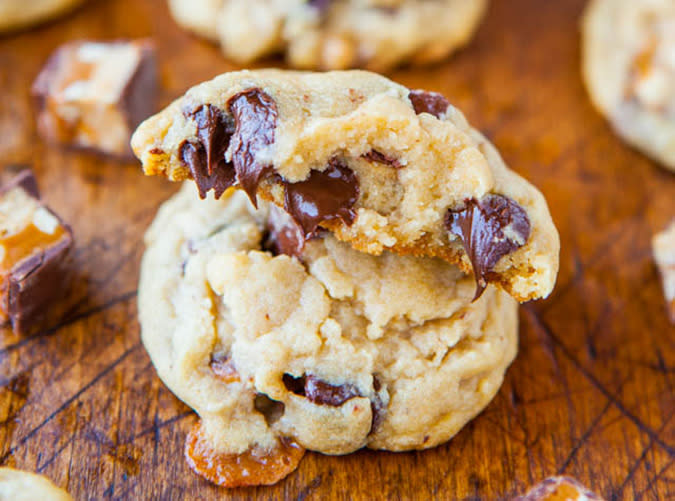 Soft and Chewy Snickers Chocolate Chip Cookies