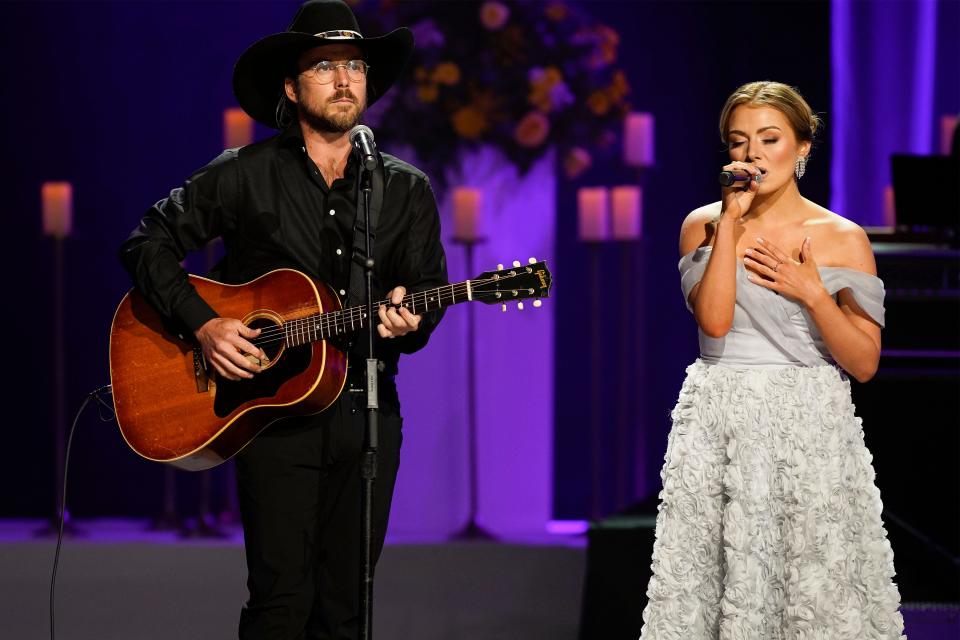 Lukas Nelson and Emmy Russell perform during a "Coal Miner's Daughter: A Celebration of the Life & Music of Loretta Lynn" memorial concert at Grand Ole Opry House  Sunday, Oct. 30, 2022 in Nashville, Tenn. 