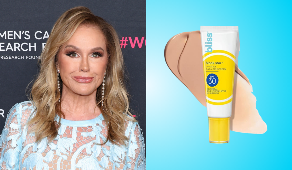 Kathy Hilton says this Bliss tinted sunblock is 'the best' at preventing redness and brown spots caused by UV rays. (Getty/Amazon)