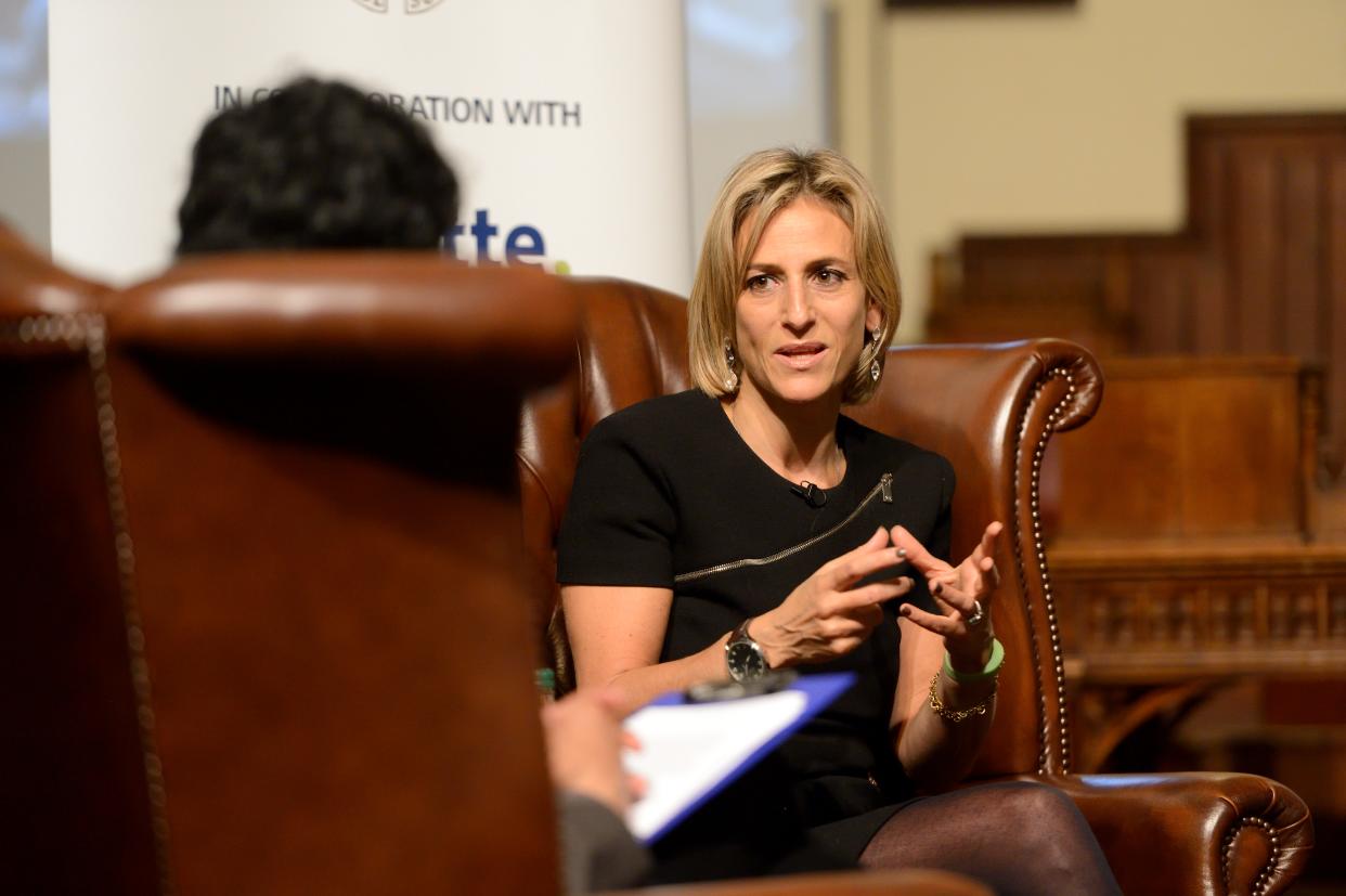 CAMBRIDGE, ENGLAND - OCTOBER 05:  Emily Maitlis addresses students at the Cambridge Union Society on October 5, 2015 in Cambridge, England.  (Photo by Chris Williamson/Getty Images)