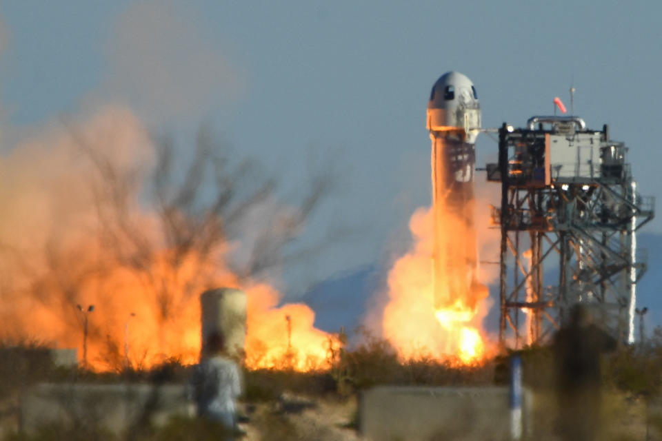 A Blue Origin New Shepard rocket launch.