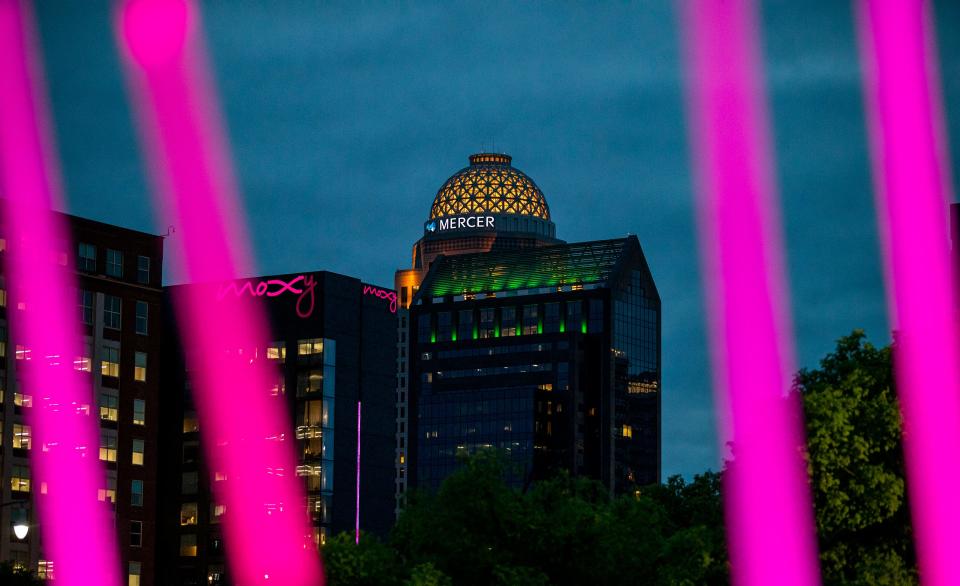 Glowing swords were on display near the Fest-a-Ville entrance on Wednesday evening. May 4, 2022