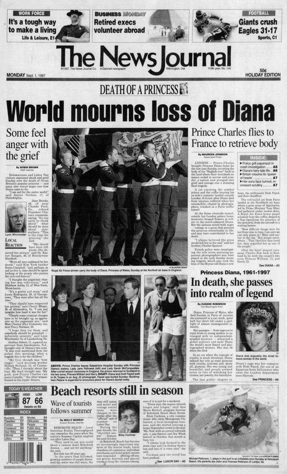 Front page of The News Journal from Sept. 1, 1997.