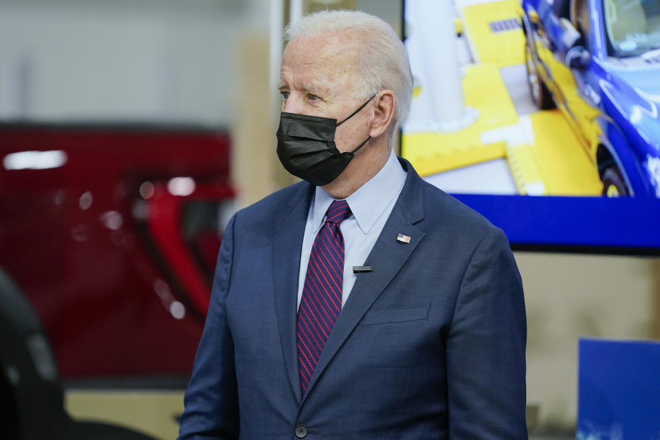 President Joe Biden tours the Ford Rouge EV Center, Tuesday, May 18, 2021, in Dearborn, Mich. (AP Photo/Evan Vucci)