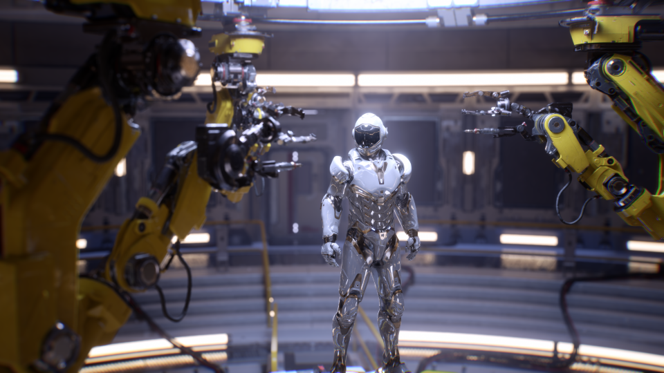 A ray tracing demo featuring a robot on a Turing card.