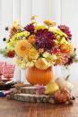 <p>Cut the top off a pumpkin, scoop out the inside, and fill with floral foam and flowers for a stunning <a href="https://www.countryliving.com/entertaining/g2130/thanksgiving-centerpieces/" rel="nofollow noopener" target="_blank" data-ylk="slk:DIY Thanksgiving centerpiece;elm:context_link;itc:0;sec:content-canvas" class="link ">DIY Thanksgiving centerpiece</a>.</p><p><a class="link " href="https://go.redirectingat.com?id=74968X1596630&url=https%3A%2F%2Fbouqs.com%2F&sref=https%3A%2F%2Fwww.countryliving.com%2Fentertaining%2Fg2063%2Fthanksgiving-craft-ideas%2F" rel="nofollow noopener" target="_blank" data-ylk="slk:SHOP FLOWERS;elm:context_link;itc:0;sec:content-canvas">SHOP FLOWERS</a></p>