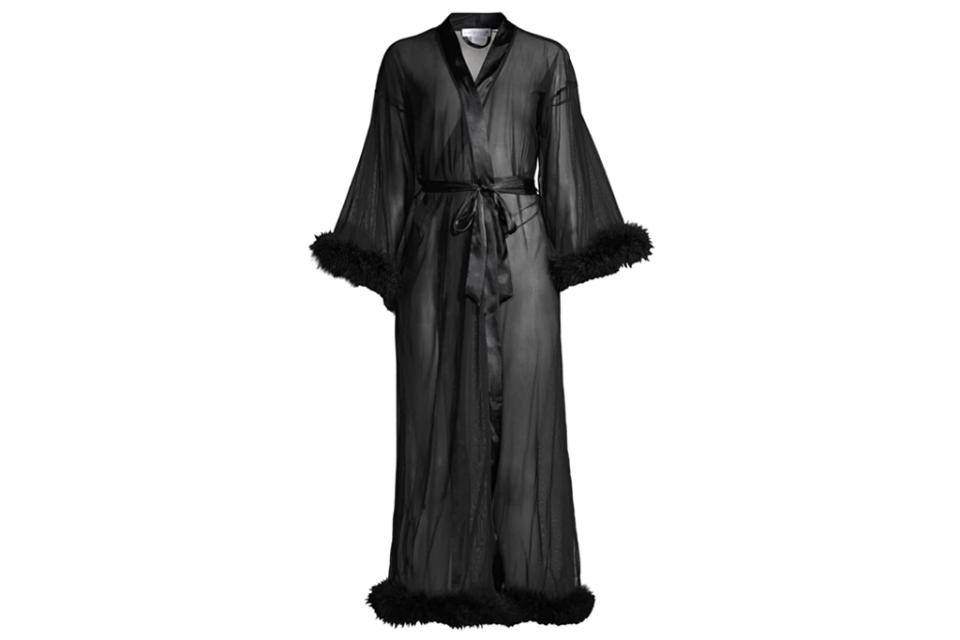 in bloom robe, black, feather