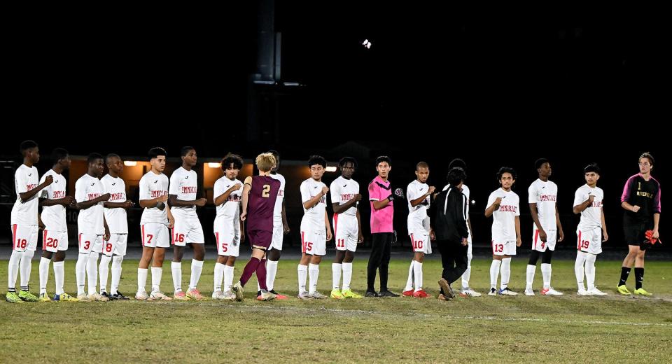 Riverdale High School takes on Immokalee High School in a boys soccer district semifinal game at Riverdale High School in Fort Myers, Thursday, Jan. 27, 2022.( Photo/Chris Tilley)