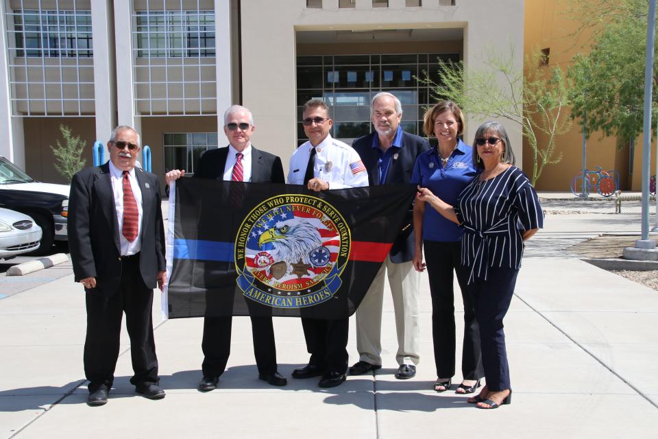 From left to right, Good Samaritan Executive Director Bob McDonald, Las Cruces Police Chief Patrick Gallagher, Las Cruces Fire Chief Eric Enriquez, Senior Living Manager Marty Hart, Senior Living Assistant Beth Walters and Administrative Assistant Pat Garcia.