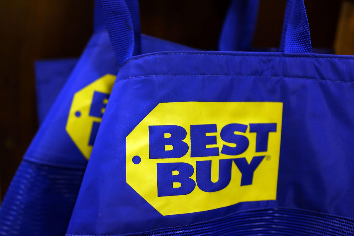 NEW YORK, NY - AUGUST 20: Bags are viewed in a Best Buy store on August 20, 2013 in New York City. Best Buy, the electronics and entertainment retailer, eported its second-quarter profit to jump to $266 million, up from $12 million last year. After a period of struggling, Best Buy instituted cost cutting measures while remaking  stores to better compete with discounters and online retailers.  (Photo by Spencer Platt/Getty Images)
