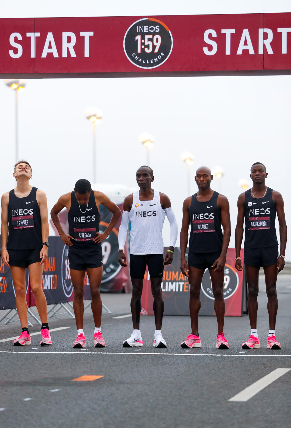 Kenya's Eliud Kipchoge, the marathon world record holder, prepares for the start of his attempt to run a marathon in under two hours in Vienna, Austria, October 12, 2019. REUTERS/Leonhard Foeger