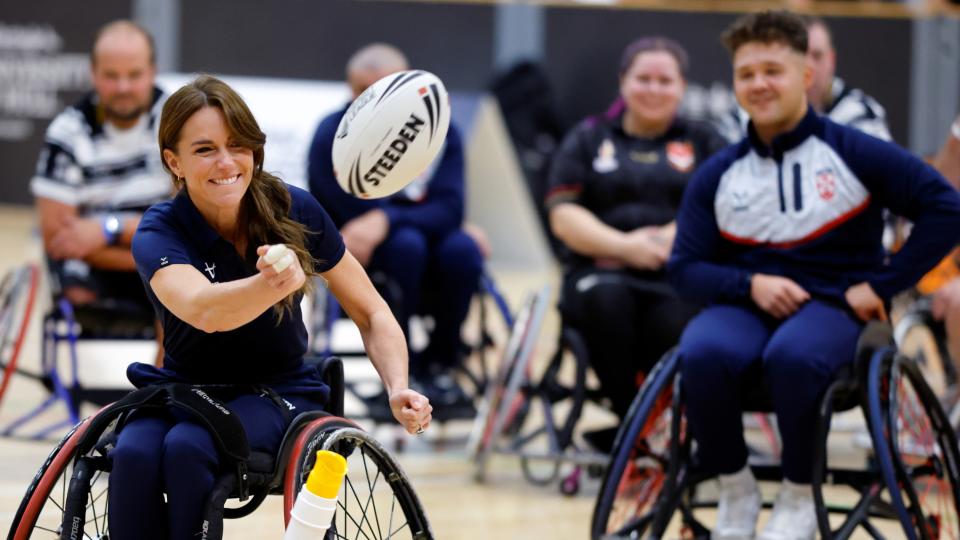 Catherine, Princess of Wales takes part in a wheelchair rugby training session