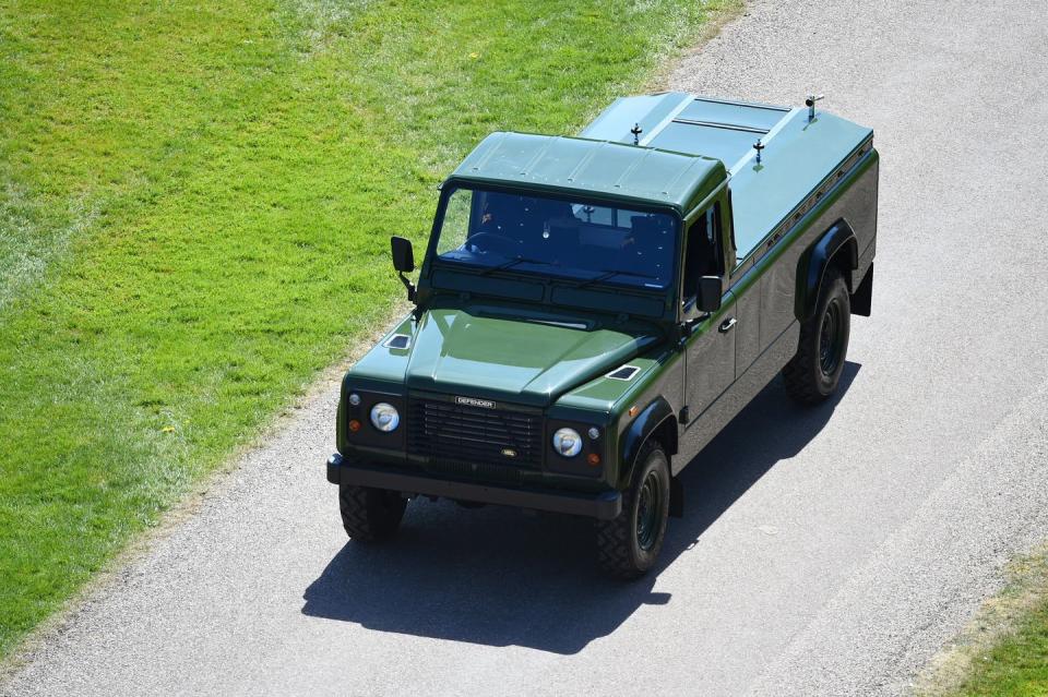 <p>The custom Land Rover commissioned by Prince Philip to carry his coffin.</p>