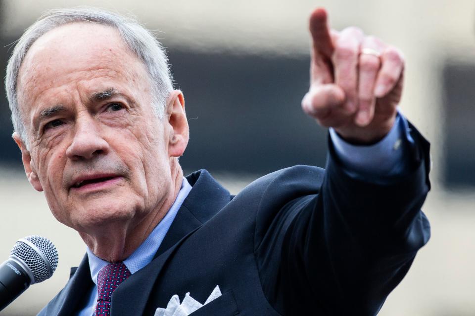 Senator Tom Carper speaks during JPMorgan Chase's Official Market Renovation & Groundbreaking Ceremony at Delaware's Wilmington Corporate Center, Monday, Jan. 30, 2023.