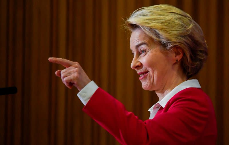 European Commission President Ursula von der Leyen speaks at the London School of Economics in London