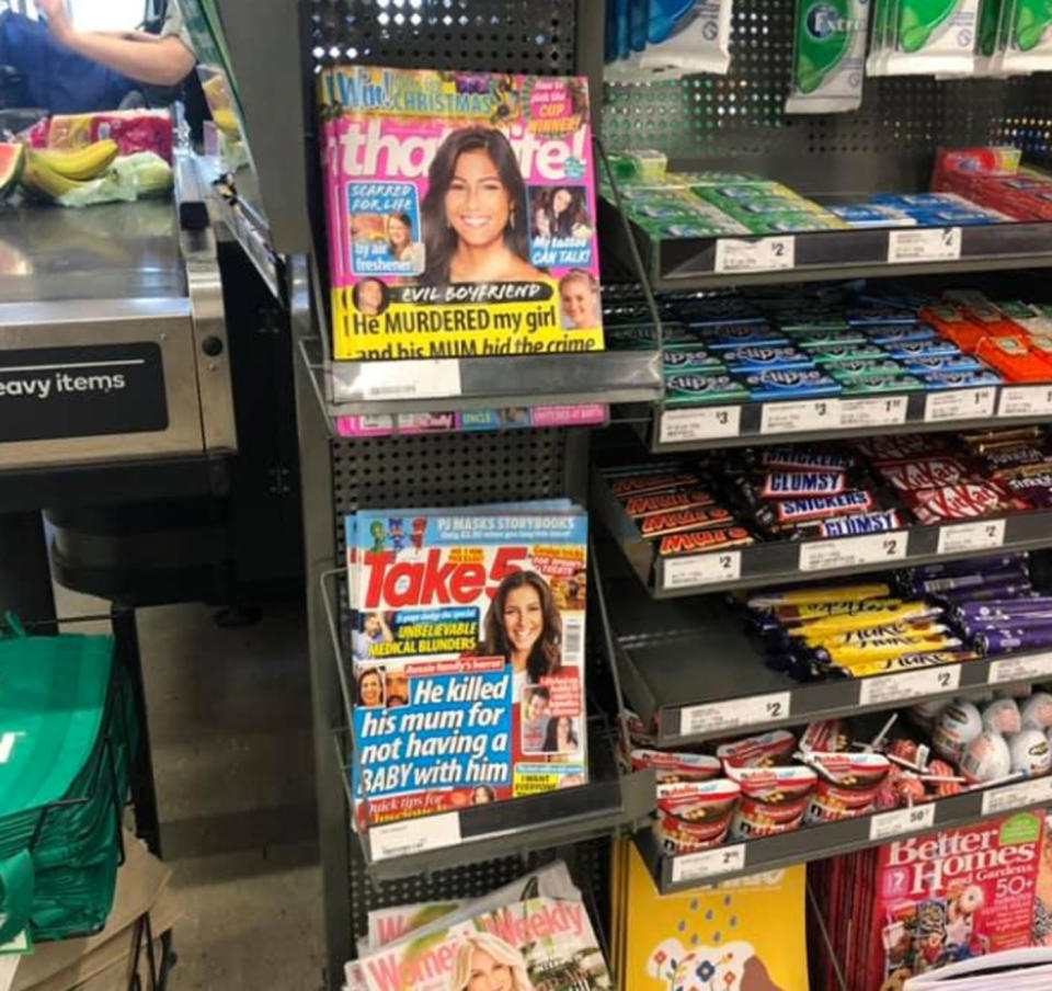 A magazine stand at Woolworths in Mullumbimby.