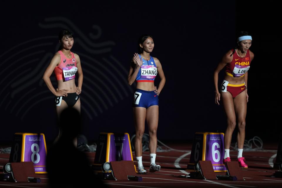 張博雅（中）出戰杭州亞運。(Photo by Sun Fei/Xinhua via Getty Images)