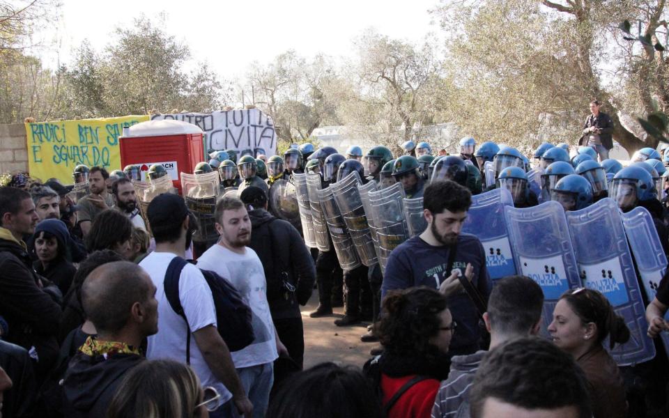Protestors and Poilice tension over removal of many olive trees in the province of Lecce - Credit: DFF/Splash News