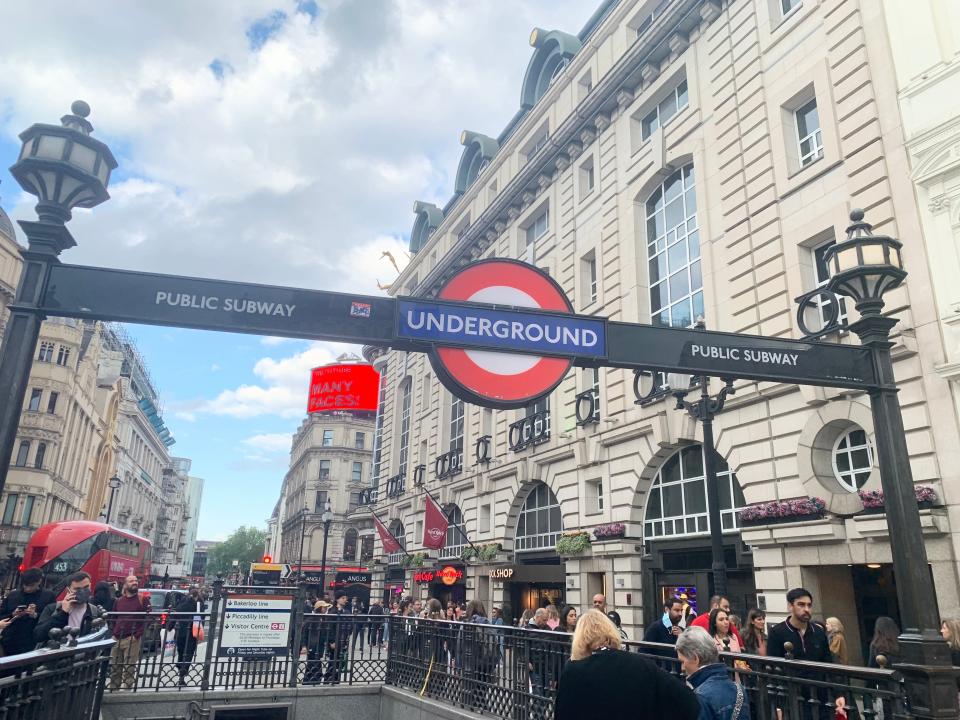 The entrance to Piccadilly Circus underground station.