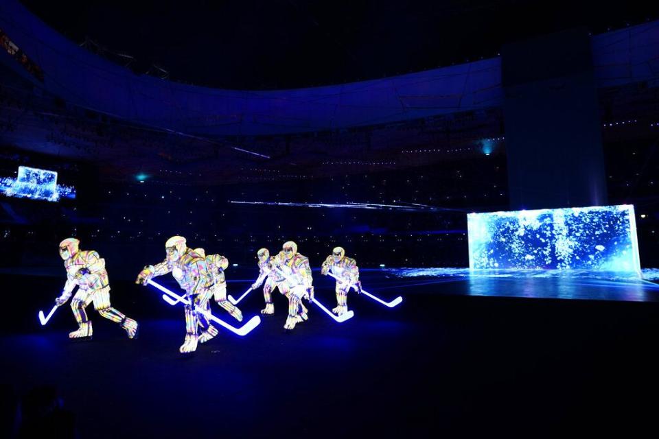 Performs participate in the opening ceremony of the 2022 Winter Olympics, Friday, Feb. 4, 2022, in Beijing. (AP Photo/Jae C. Hong)