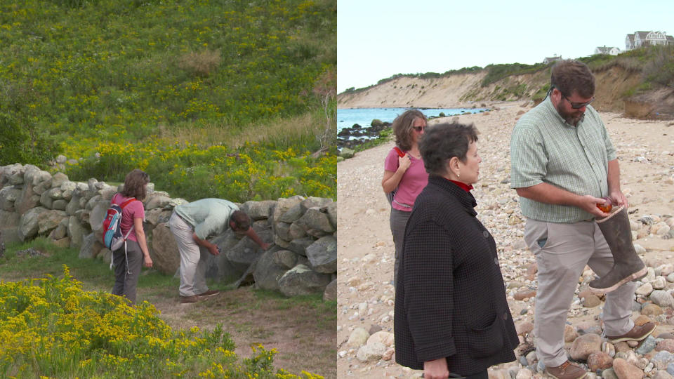 The glass artists look for suitable places to hide their floats. / Credit: CBS News