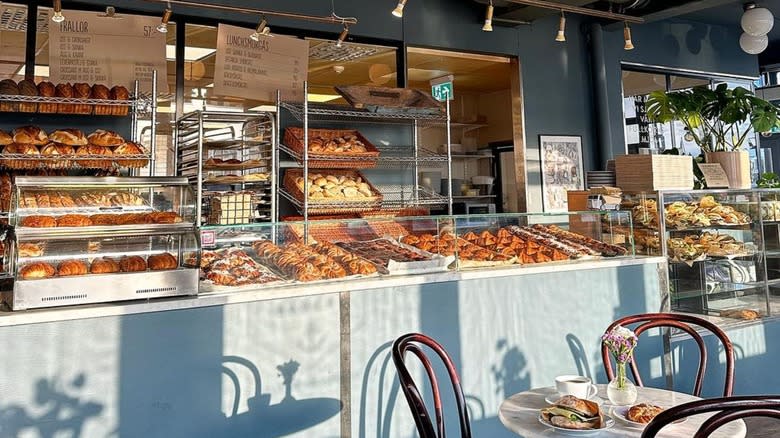 full bakery counter in sun