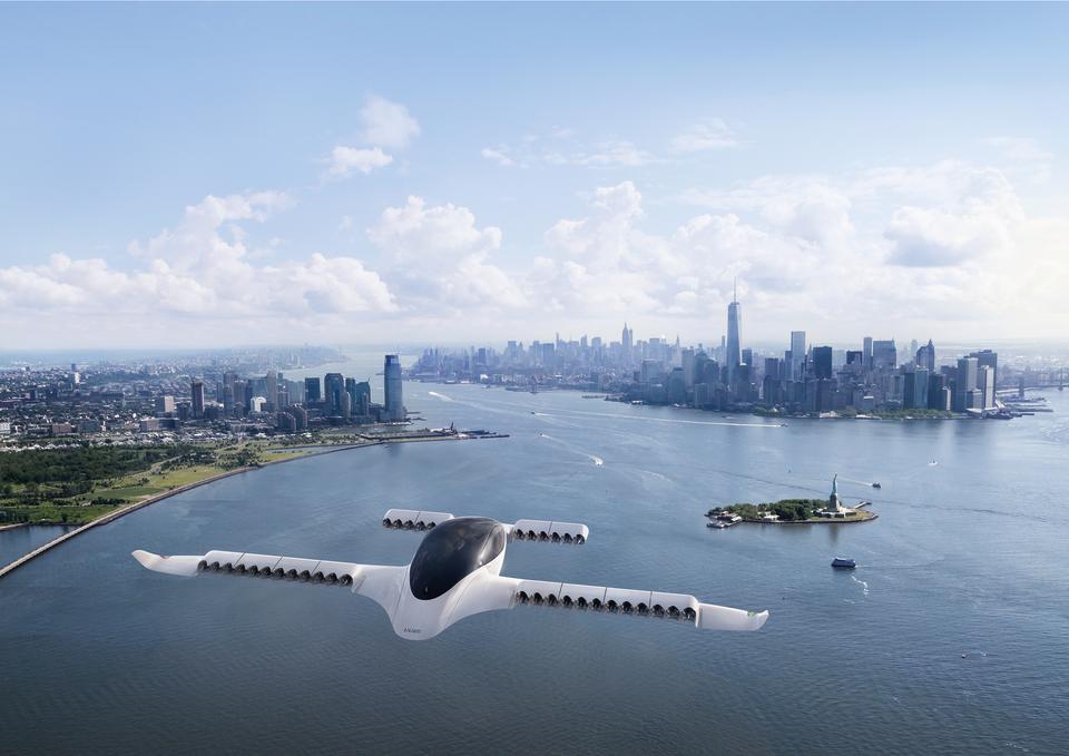 New York - Manhattan overview from the Lilium Jet, a five-seater fully electric air taxi.