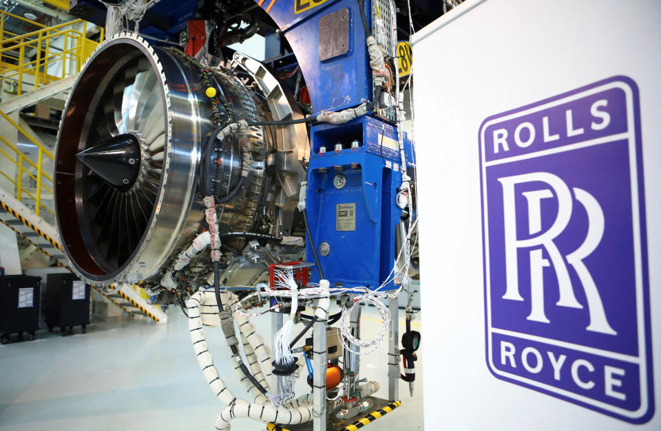 A BR700-725 jet engine is seen at the assembly line of the Rolls-Royce Germany plant, in Dahlewitz near Berlin, Germany February 28, 2023.   REUTERS/Nadja Wohlleben