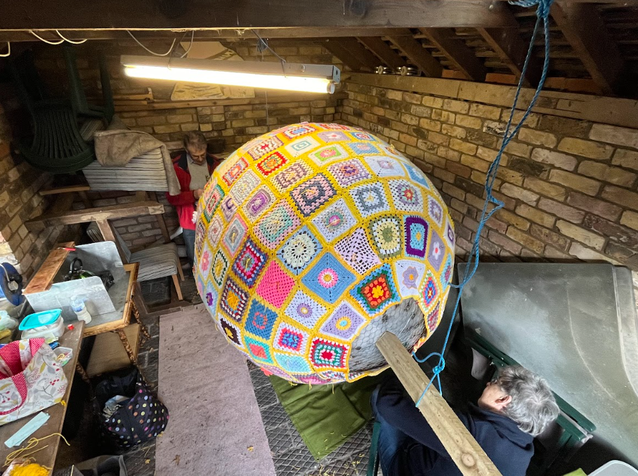 The giant egg was created over months in Hurst, Berkshire (Philippa Etheridge/PA)