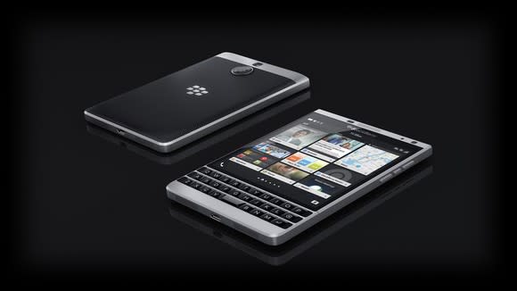 BlackBerry mobile device against a black background.