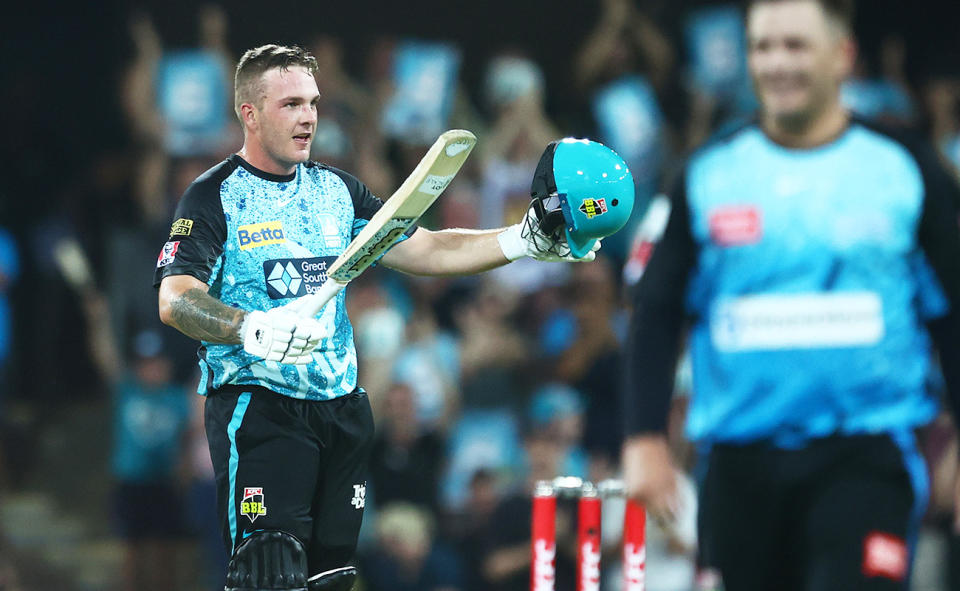 Josh Brown, pictured here after bringing up his century for the Brisbane Heat in the BBL.