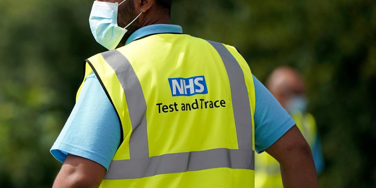 STONE, ENGLAND - JULY 30: Serco staff working on behalf of NHS Test and Trace operate a coronavirus testing centre on July 30, 2020 in Stone, England. The Staffordshire market town of Stone has seen a spike in coronavirus (Covid-19) cases after social distancing guidelines were not adhered to at the nearby Crown and Anchor pub. (Photo by Christopher Furlong/Getty Images)