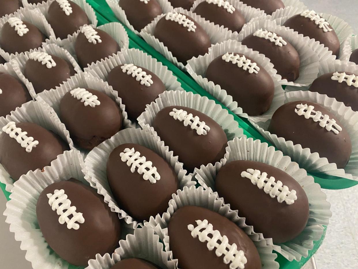 Football-shaped cupcakes from Leddy’s Bakery, 1481 S. Main St., Fall River.