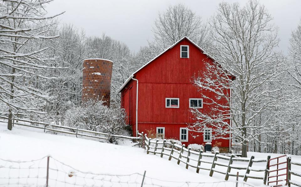 A barn on Martin Road in Akron after a snowfall in 2023.