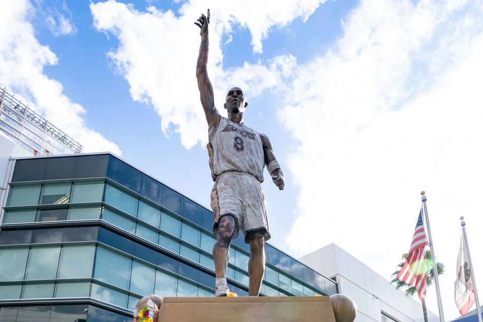 <p>AaronP/Bauer-Griffin/GC Images</p> Kobe Bryant Statue outside of the Crypto.com Arena