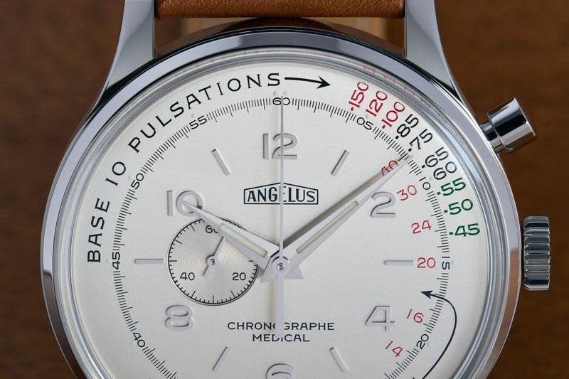 ANGELUS（愛格）與Massena LAB聯名發表Chronographe Médical醫用計時碼錶，面盤可用來量測脈膊並計算呼級頻率，設計充滿60年代的經典風格。