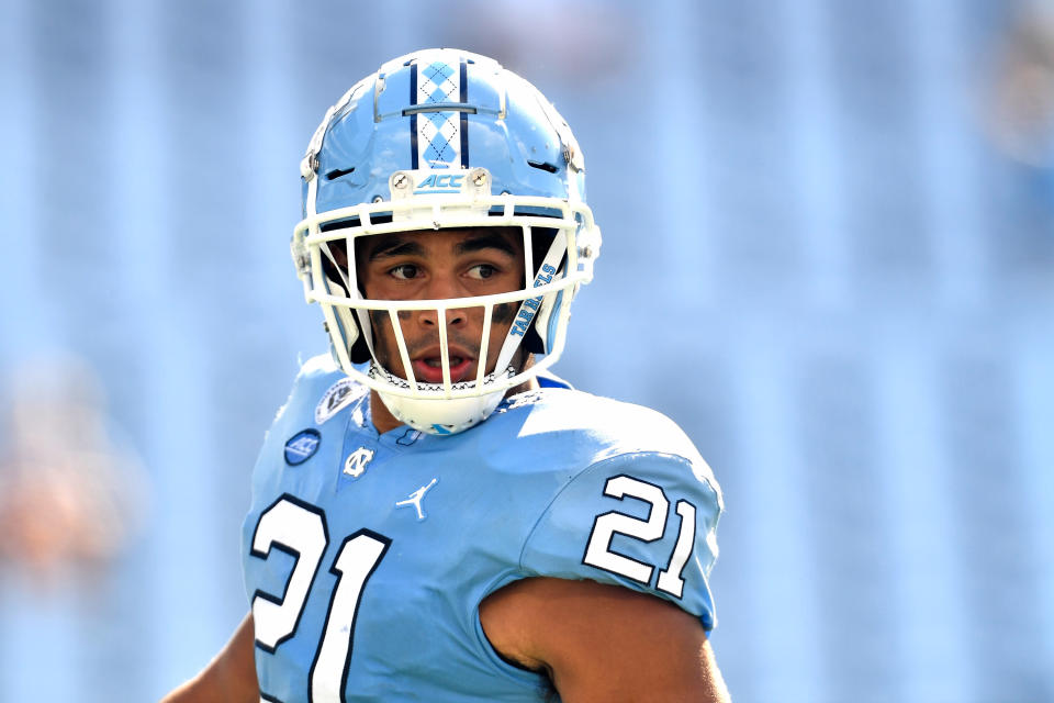 North Carolina LB Chazz Surratt has come a long way fast after his position switch in 2019. (Photo by Grant Halverson/Getty Images)