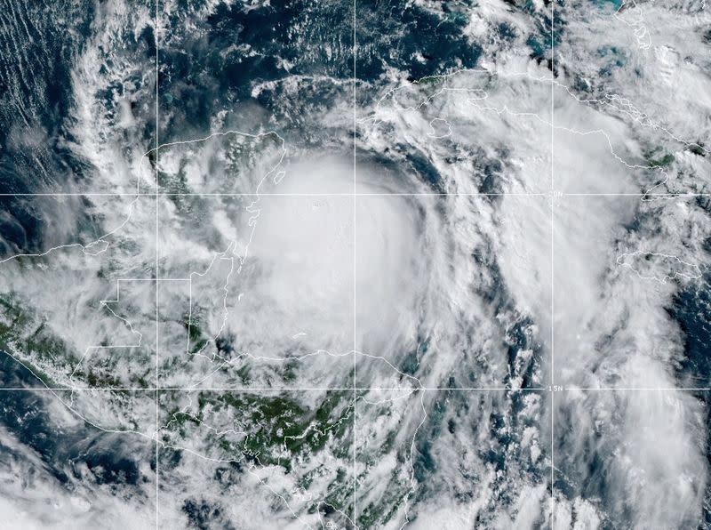 Hurricane Zeta is seen over the Caribbean