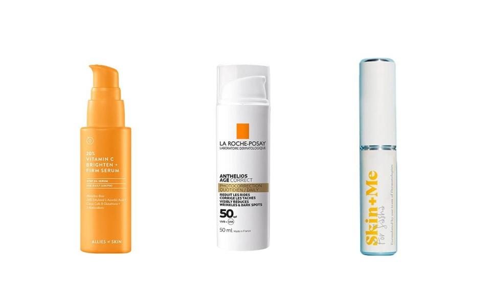 Allies of Skin 20% Vitamin C Brighten + Firm Serum, £85, Boots Skin&Me Daily Doser, from £24.99 a month, Skin&Me La Roche-Posay Anthelios Age Correct SPF50+, £25, Boots 