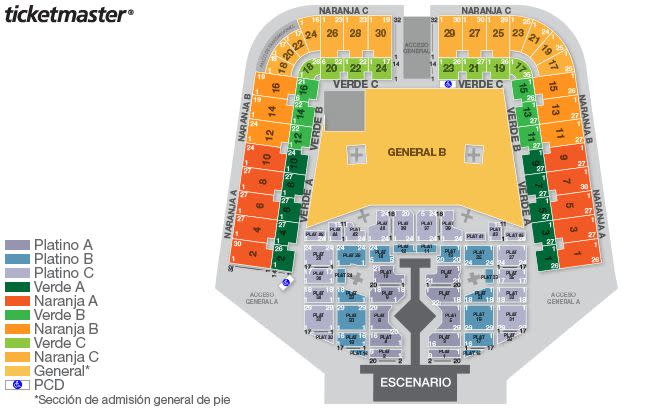 Así se ve el mapa del Foro Sol con todas las secciones para los conciertos de Taylor Swift en México. Foto: Ticketmaster