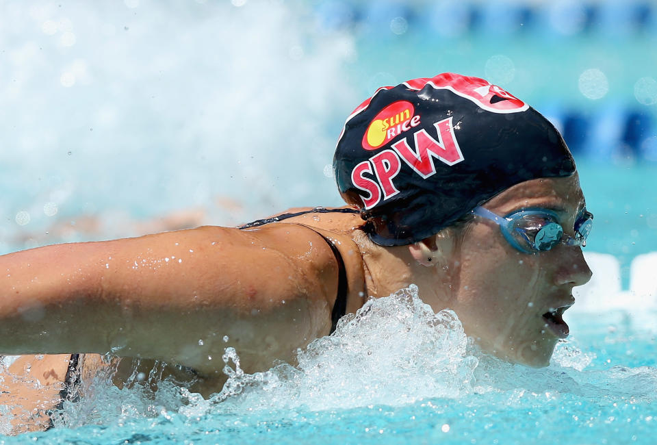 Stephanie Rice of Australia swims the butterfly during the women's 200 meter IM during day 4 of the Santa Clara International Grand Prix at George F. Haines International Swim Center on June 3, 2012 in Santa Clara, California. (Photo by Ezra Shaw/Getty Images)