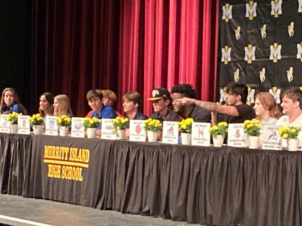 Merritt Island high school held a signing ceremony for 15 student athletes on April 3, 2024.