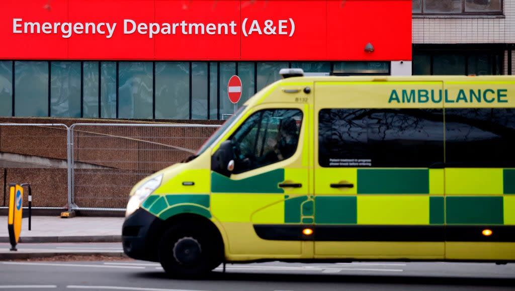 <p>An ambulance at the Emergency Department at St Thomas’ Hospital, London , where Boris Johnson was treated for Covid-19</p> (AFP via Getty Images)